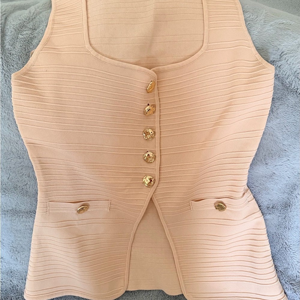 Elegant Blush Pink Pleated Skirt and Vest Set